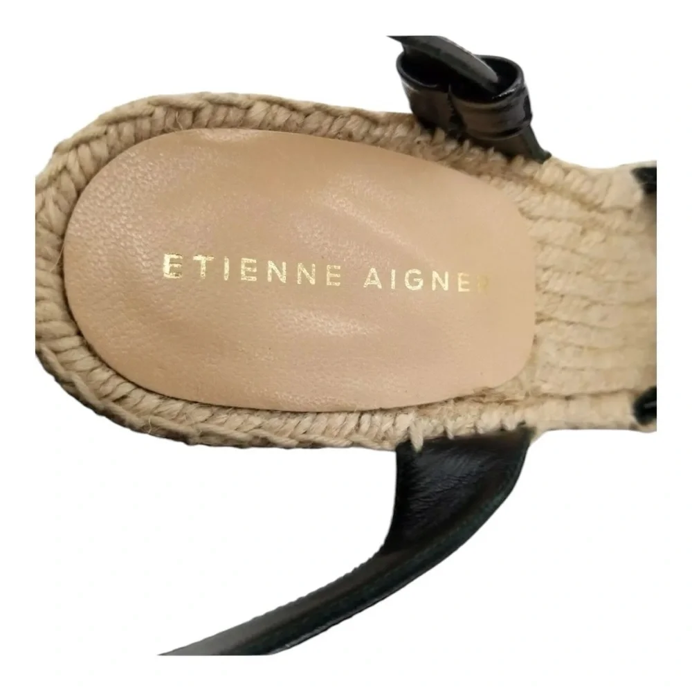 Etienne Aigner Womens Black Leather Vera Espadrille Wedge Sandal 7 M